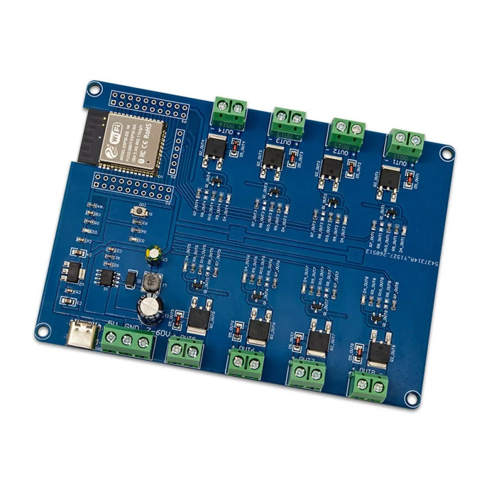 ESP32 8 Channel MOS Switch Development Board DC5-60V Type-C Power Supply WiFi BT IO UART Pins with Power/MOS Tube Led Indicator Vue Only Board