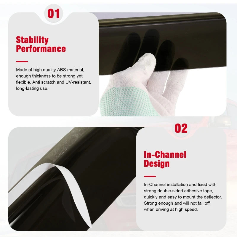 Car Window Deflectors Vent Visors Sun Wind Rain Shield For Jeep Wrangler 2007-2018 JK (4-Door ) Vue