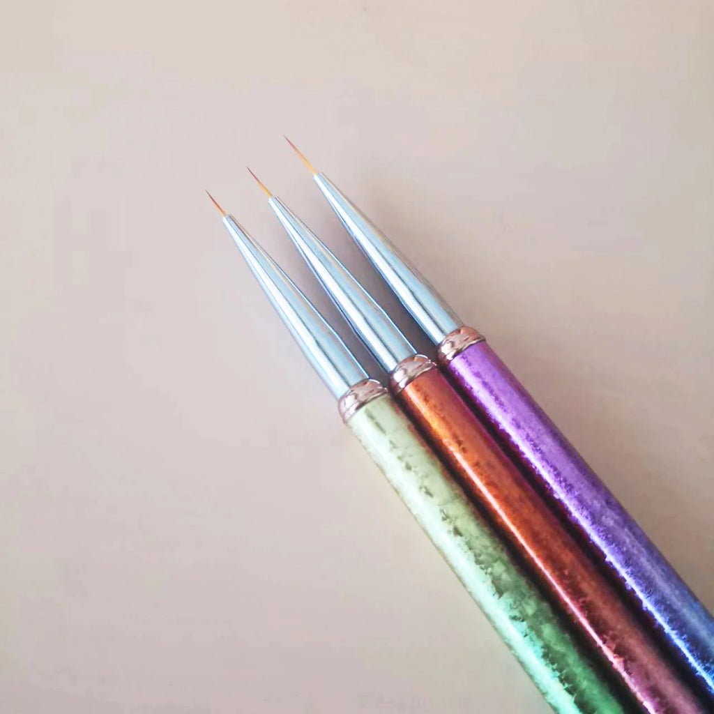 Professional Private Label 3 pcs Rainbow Color Nail Art Painting Brush Thin Liner Brush Vue