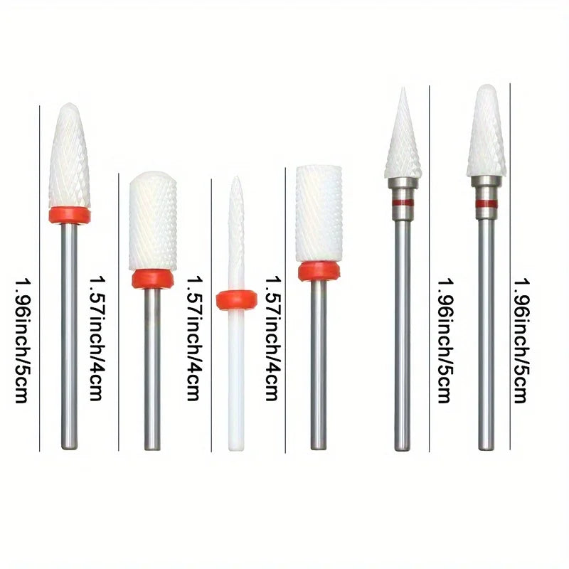 Kit-6PCS Ceramic Nail Drill Bits, Pedicure Remover， for Acrylic Gel, Nails Polishing Tools, Nail Art Pedicure Manicure Tools Vue
