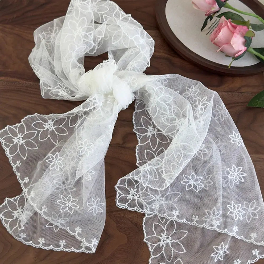 Retro Embroidered Flower Lace Scarf Lightweight Long Sunscreen Shawl