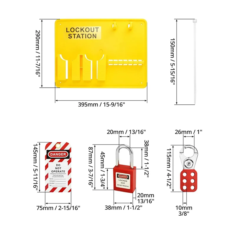 Lockout Tagout Station,6 Pcs Safety Padlock, Lockout Station, 2 Pcs Hasp,32 Pcs Tags 20 Pcs Zip Ties,For Electric Powerabkw Vue