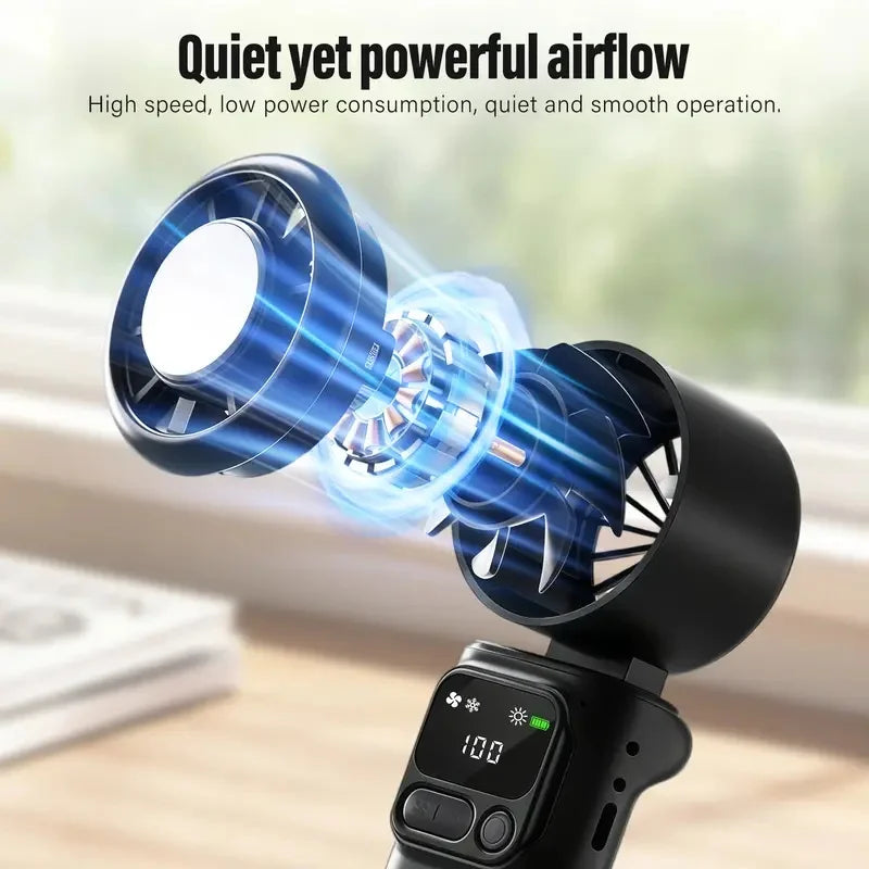 USB Rechargeable Foldable Fan, Portable Ice Cooling Handheld Fan 3600mAh, 90° Adjustable, 5 Speed Wind, 3 IN 1 Hand Fans Vue