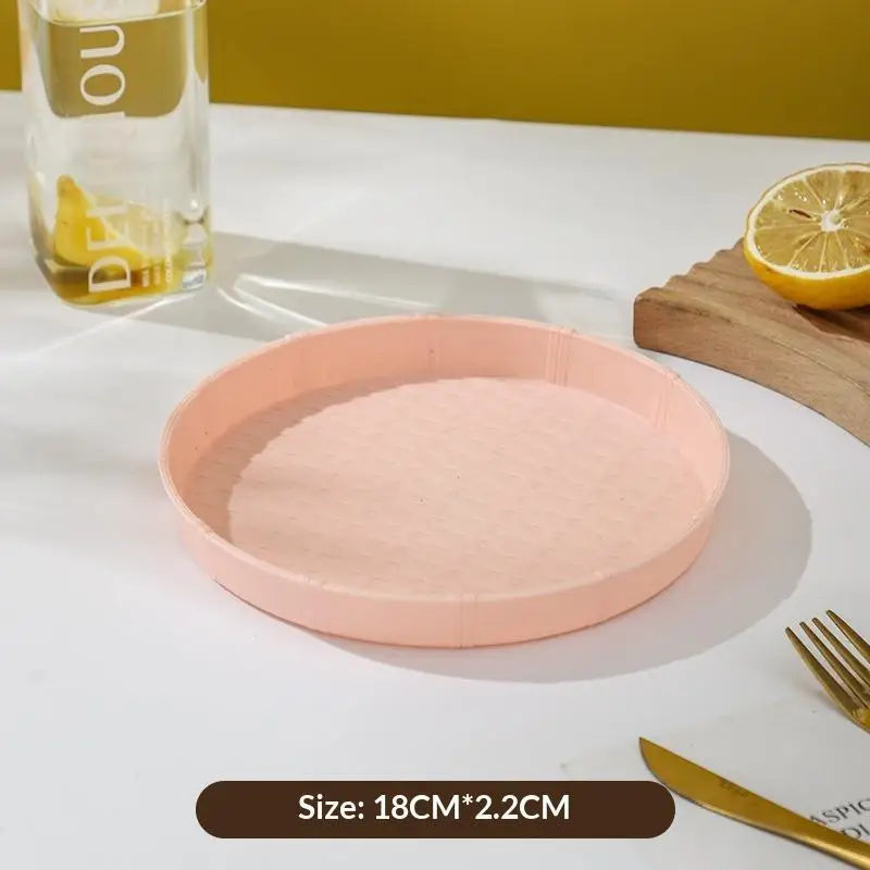 Bamboo Woven Circular Disc Dinner Plate Fruit Snack Trays Breakfast Vue Beige