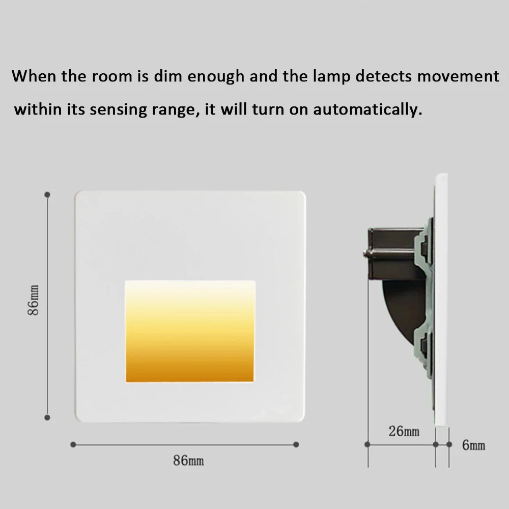 SANDIY Recessed LED Stair Light – Radar Motion Sensor, 2W LED Step Wall Light Vue