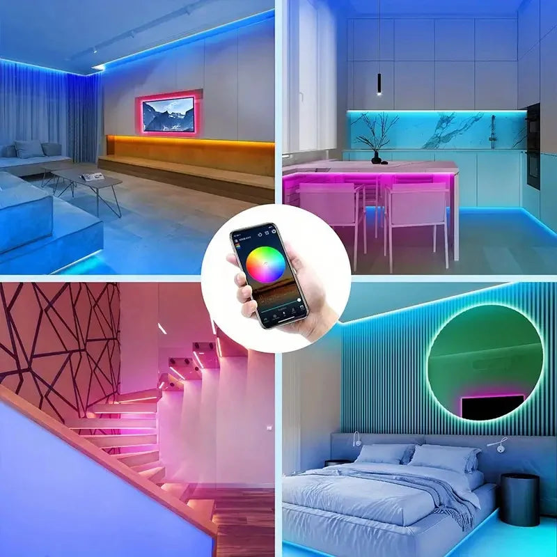 Smart LED Strip Lights with Adhesive Backing，RGB 16 Million Colors Strip Lamp with App/Remote，Adjustable Brightness，Music Sync Vue