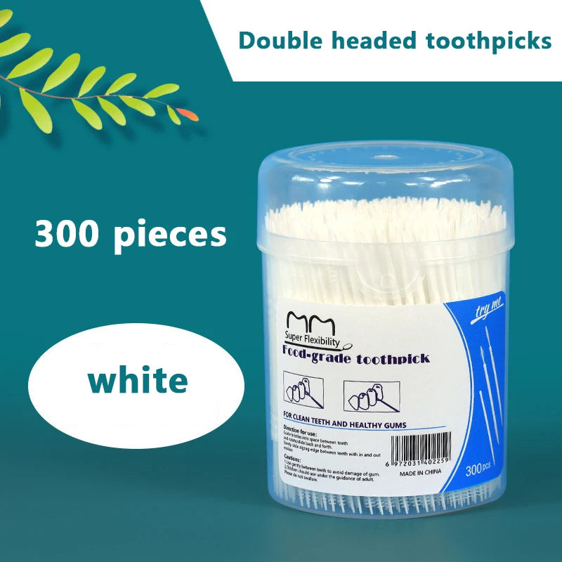 300pcs Plastic Double-head Interdental Brush Dental Floss Stick Mouth Hygiene Plastic Toothpicks Toothbrush Teeth Cleaning Brush Vue