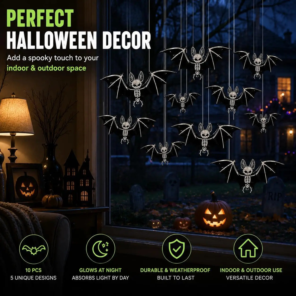 10-100PCS 3D Glow in Dark Hanging Bats Decorations Realistic Flying Bats for Haunted House Party Outdoor Wall Yard Halloween Vue