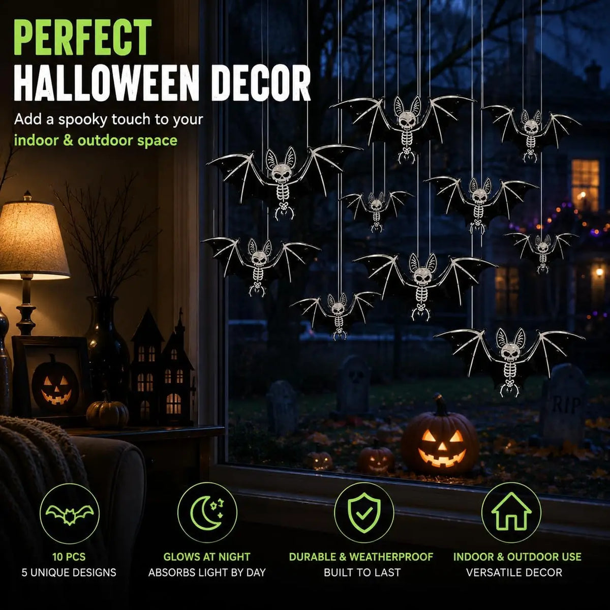 10-100PCS 3D Glow in Dark Hanging Bats Decorations Realistic Flying Bats for Haunted House Party Outdoor Wall Yard Halloween Vue