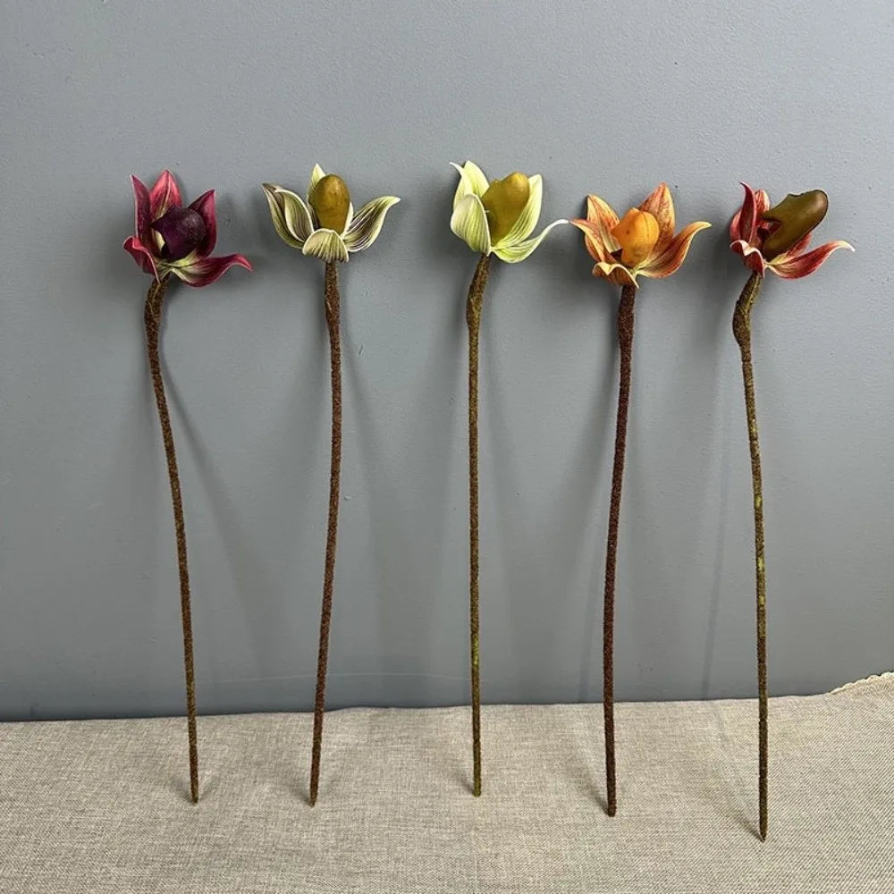 Real Touch Artificial Slipper Orchid Single Branch Lifelike Simulation Orchid Realistic Imperial Slipper Orchid Wedding Decor Vue