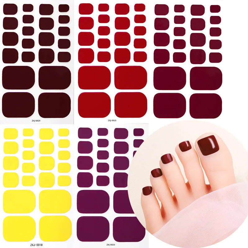 Solid Color Full Cover Toenail Polish Strips Summer Self Adhesive DIY Foot Decals 22tips Baking Free Toe Nail Sticker Wraps Vue
