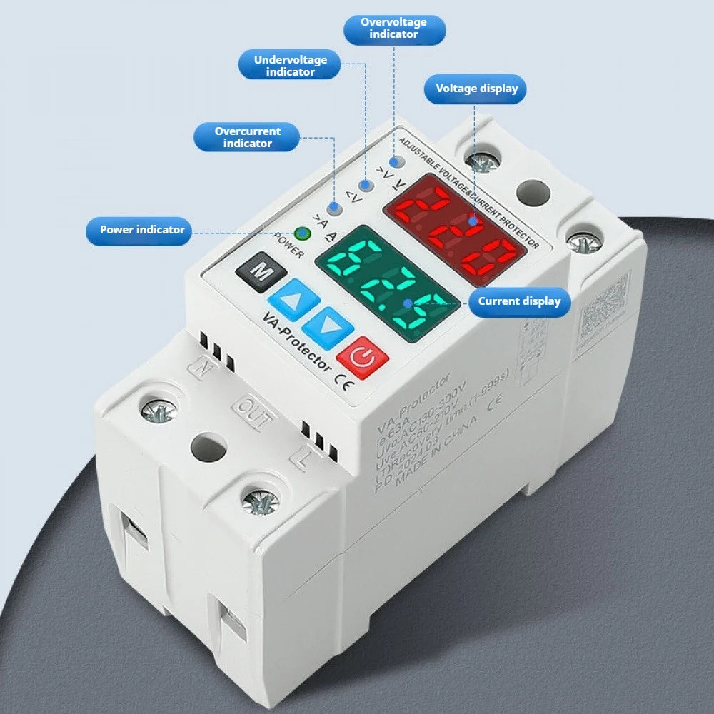 40A/63A Din Rail Adjustable Over Voltage and Under Voltage Protective Device Protector Relay Over Current Protection LimitSwitch Vue