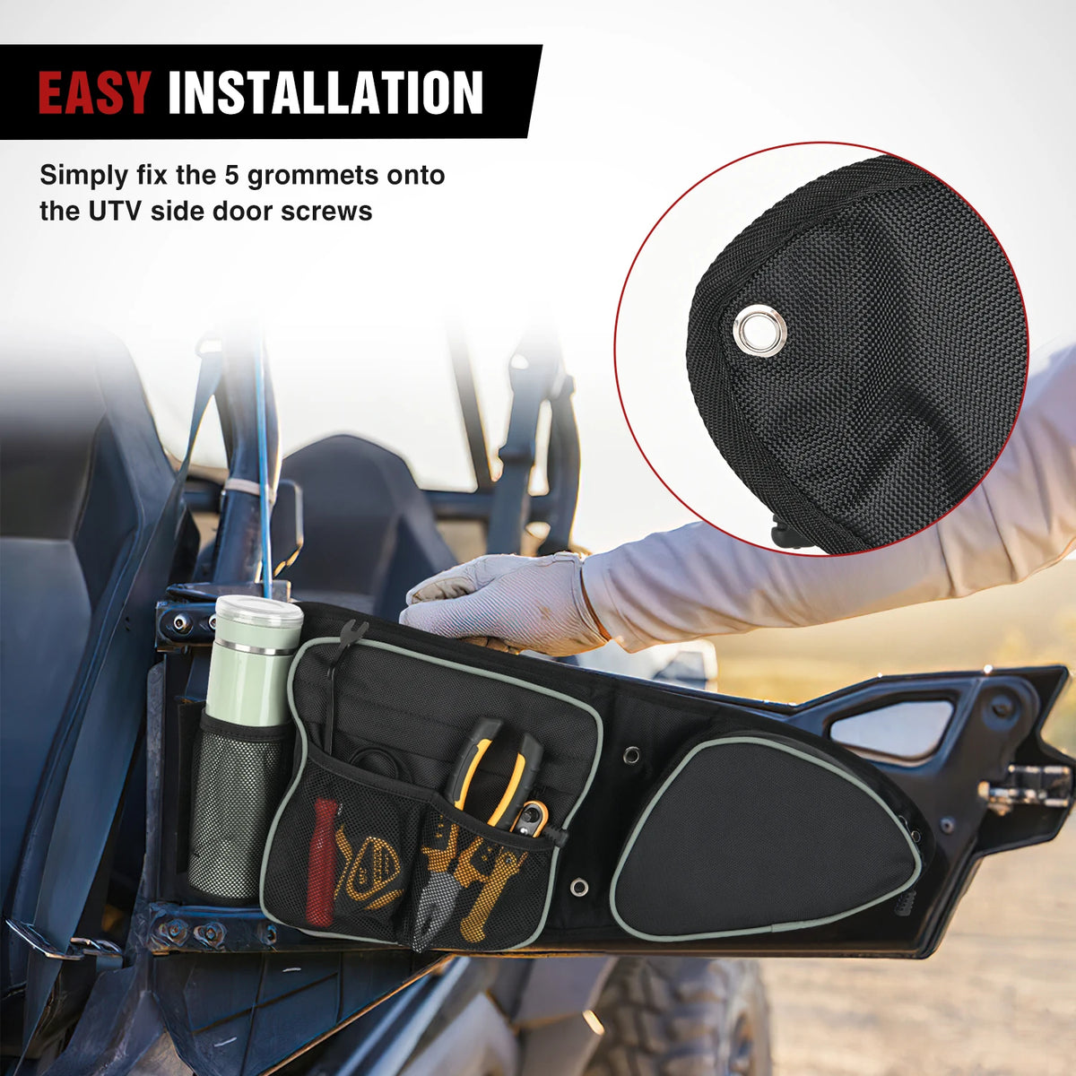 Frokom Front RZR Storage Bags with Knee Protection Pads and Upgraded Zipper - Side by Side Door Bags with Cup Holder Compatible with RZR XP Turbo 1000 Turbo S 900XC S900 S1000 2014-2023 Vue