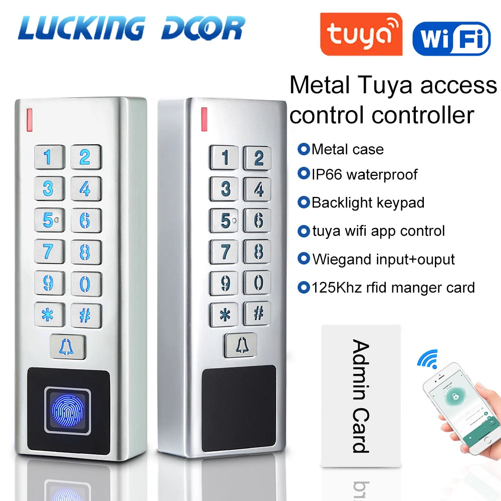 WIFI App Biometric Fingerprint Access Controller Keypad Metal Waterproof RFID EM Card Standalone TUYA Door Access Control System Vue
