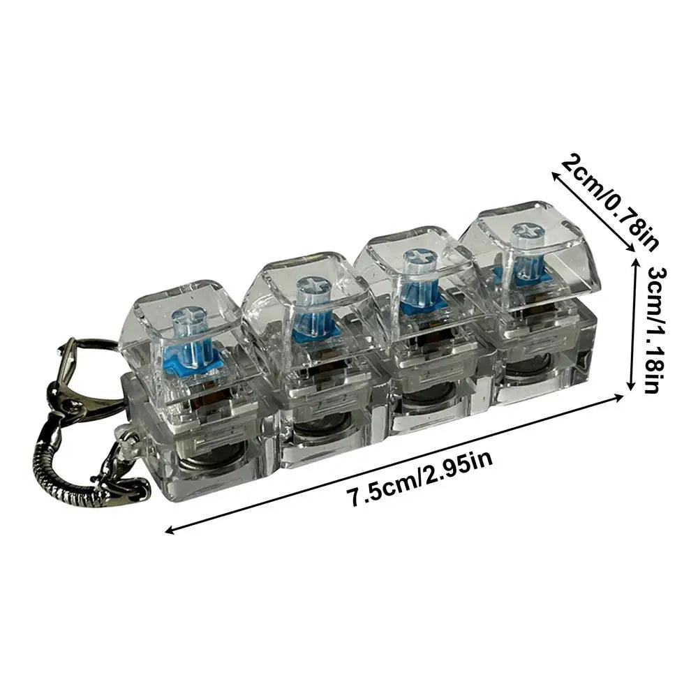 Funny LED D ecompression Keyboard Keychain Transparent 4 Keys Stress Relief Fidget Toy Button Keycap Keyrings Men Women Pendant Vue A