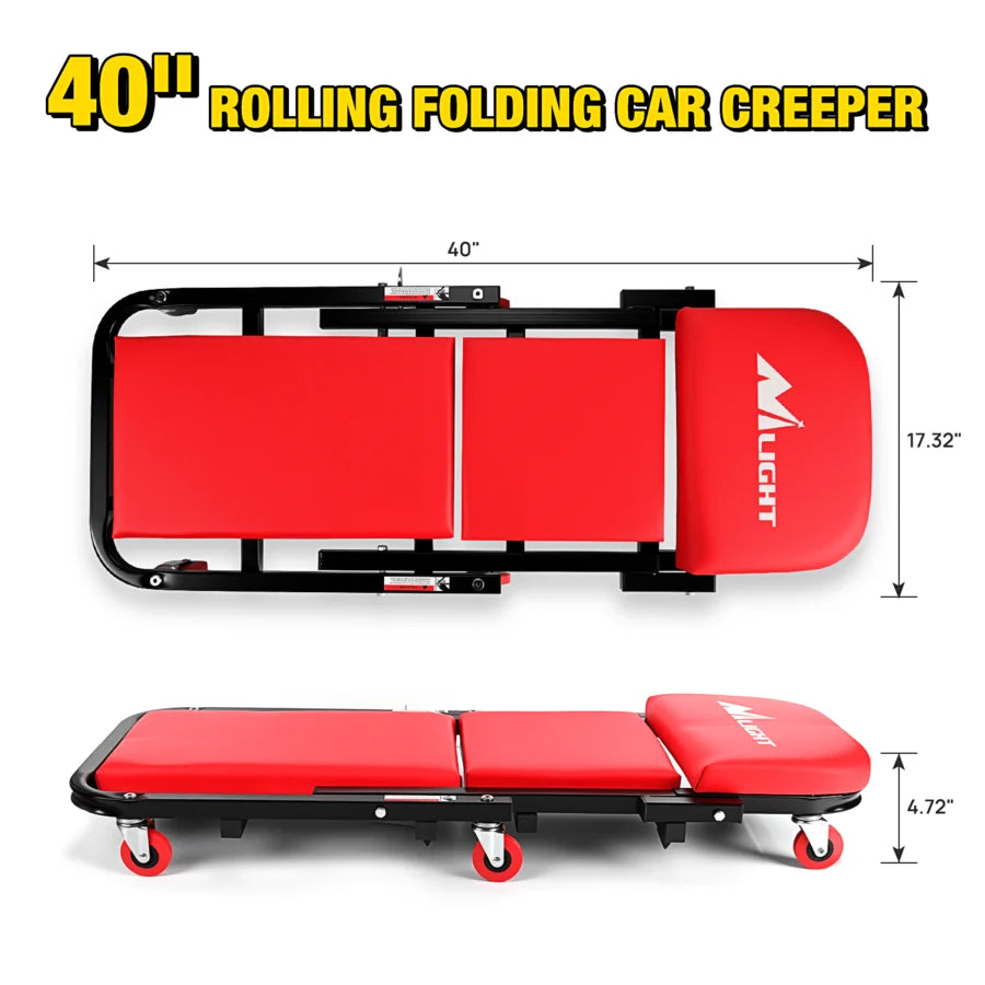 Nilight 40" Z Creeper - 2-In-1 Folding Rolling Mechanic Seat, 40 Inches Adjustable Lay-Down Or Sit Garage Chair, 330Lbs Capacity Vue