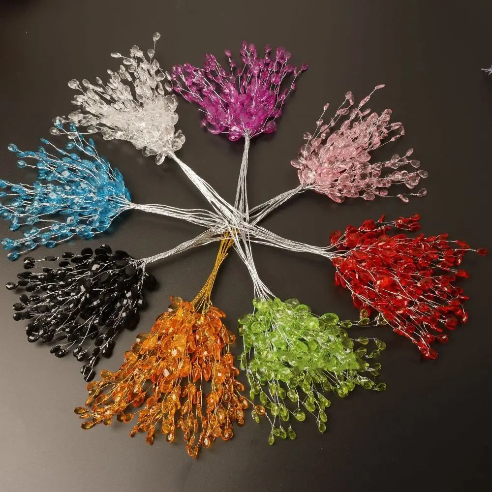 50PCS Craft Decoration Crystal Bud Branches Wedding Party Bridal Tiara Artificial Bouquet For Home DIY Crystal Flower Acrylic Vue