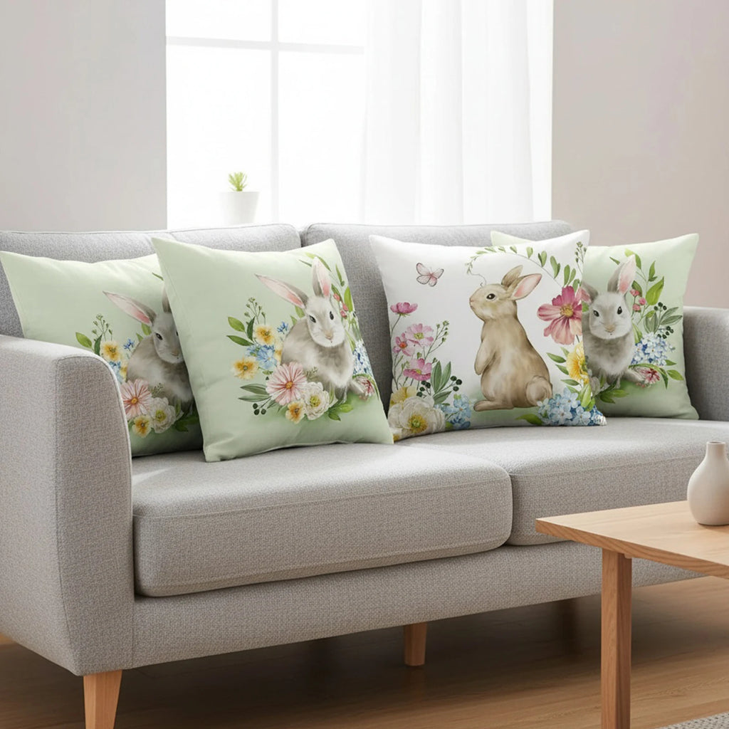4-Pack Easter Bunny Throw Pillow Covers | Spring Cushion Cases 18x18 Decorative Pillow Covers Vue