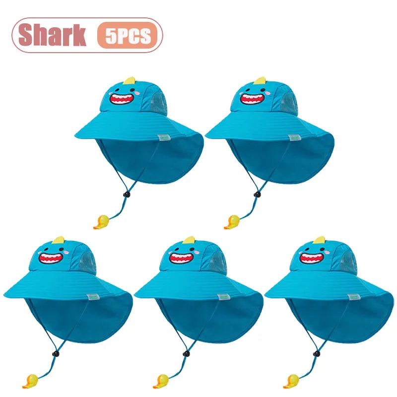 1-10PCS Kids UV Protection Sun Hat Baby Toddler Bucket Hat Wide Brim Breathable Outdoor Cap for Boys Girls Spring Summer Vue Shark-5PCS