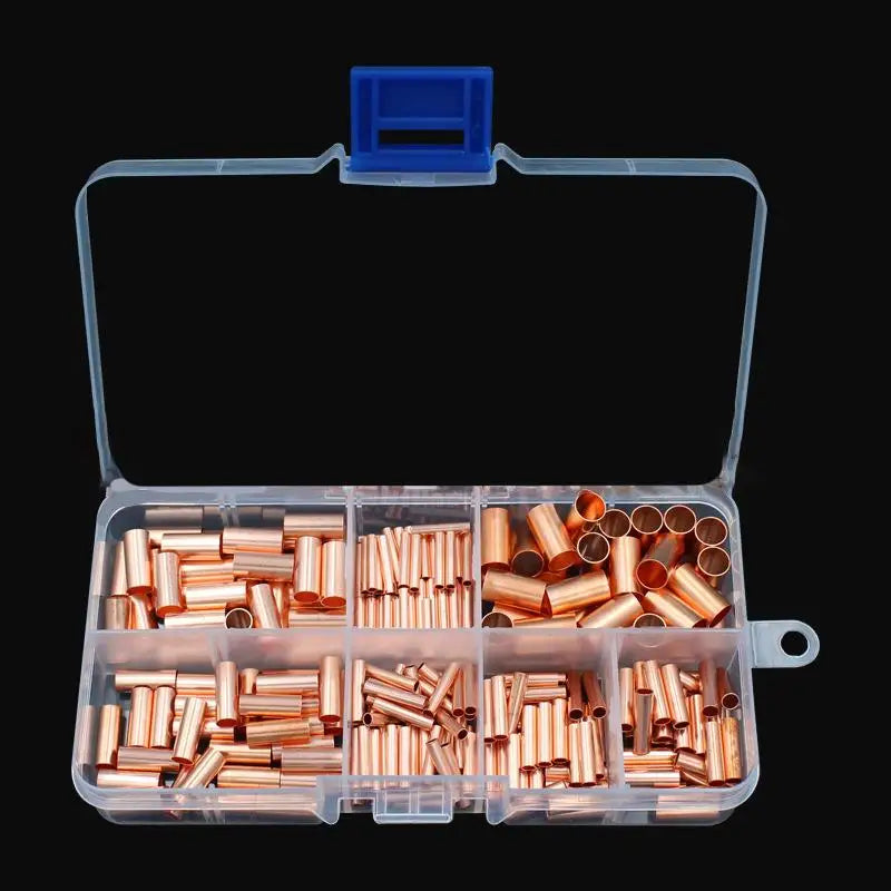 125/250/414/578Pcs Non Insulated Electrical Butt Terminal Assortment Kit Wire Ferrules Set 7 Size Copper Crimp Connector Vue