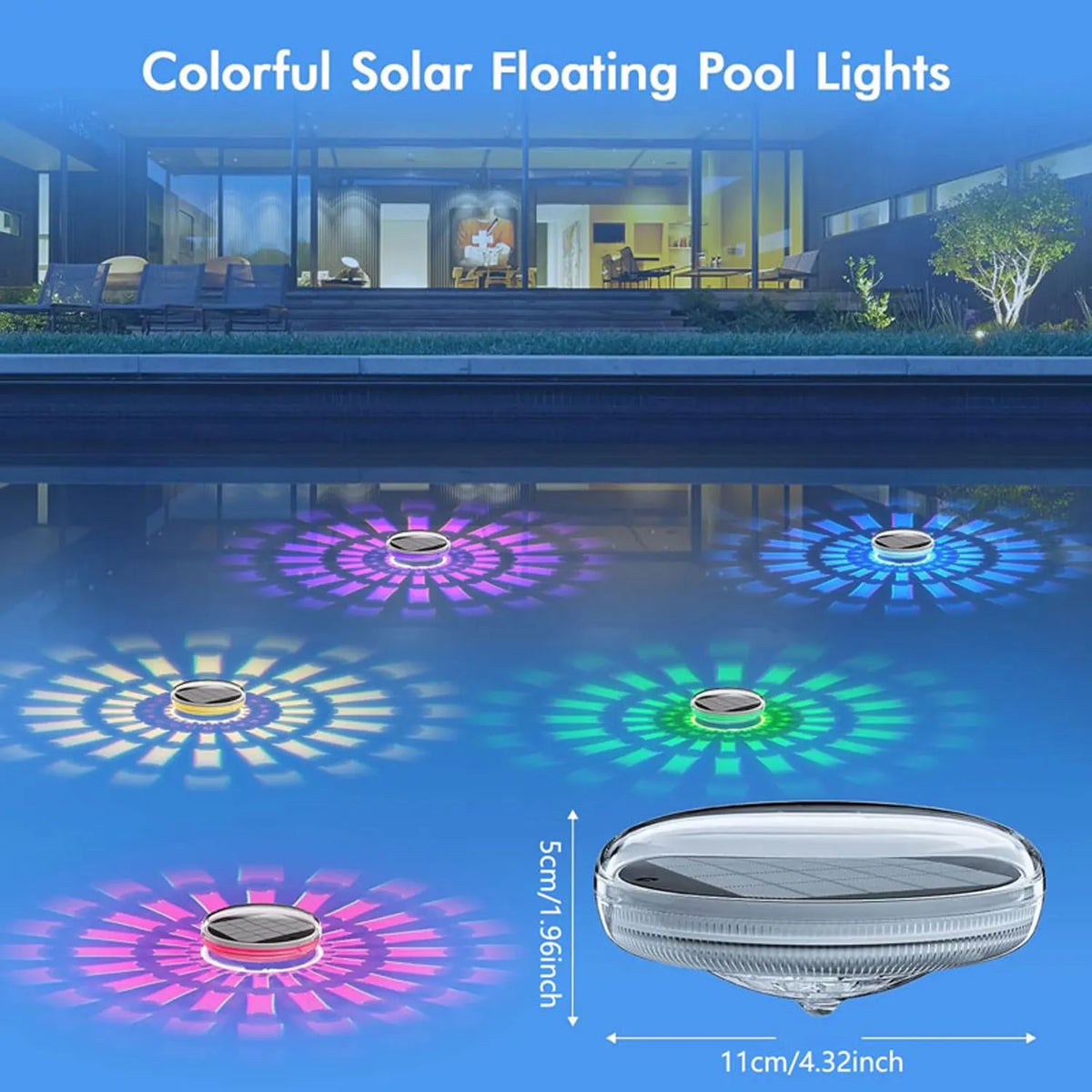 Solar Floating Pool Lights, RGB LED Underwater Lights with Remote Control, 9 Modes IP67 Waterproof for Swimming Pool Party Decor Vue