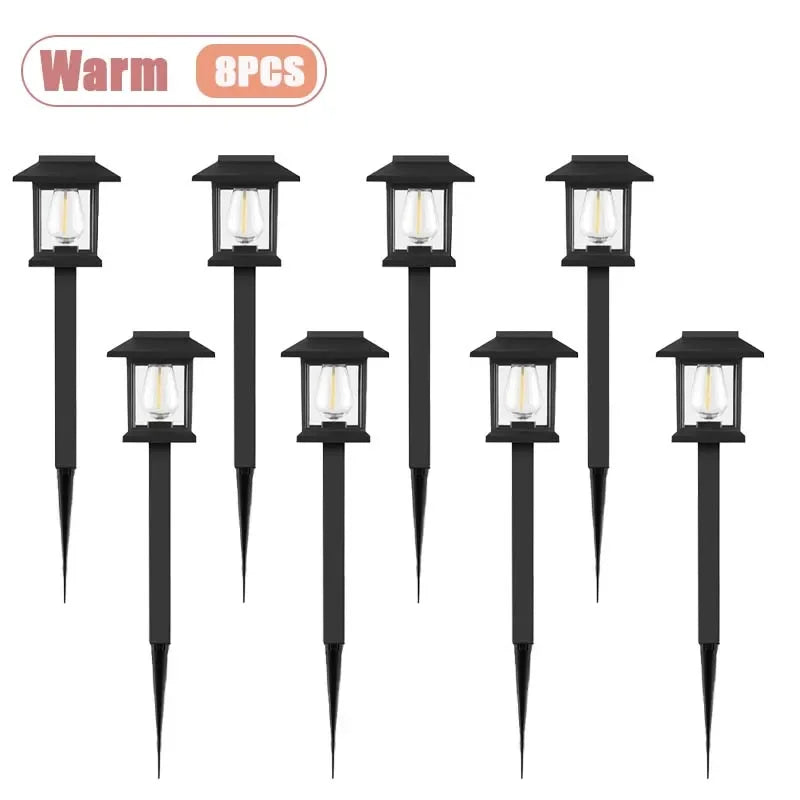 Solar Outdoor LED Vintage Tungsten Filament Lawn Stake Lights for Villa Courtyard Garden Park Decorative Landscape Ambient Glow Vue Warm-8PCS