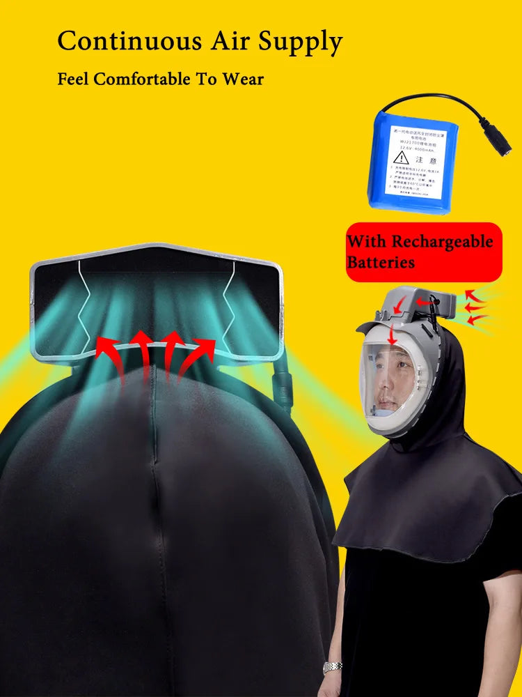 Full Cover Electric Powered Air Supply Dust Mask Hat Dustproof Hood Cape For Harvester Polishing Sanding Industrial Dust Vue