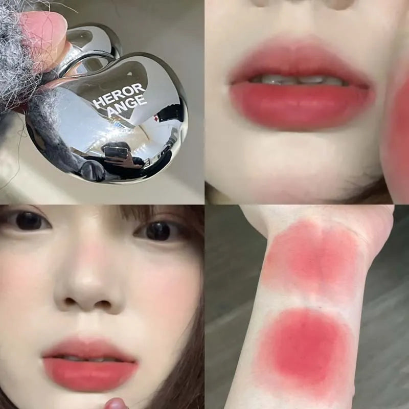 Silver Heart Lipstick Velvet Matte Blush Mud Clay Lip Gloss Lip & Face Liquid Lip Tint Cream Pigment Long Lasting Silky Cosmetic Vue