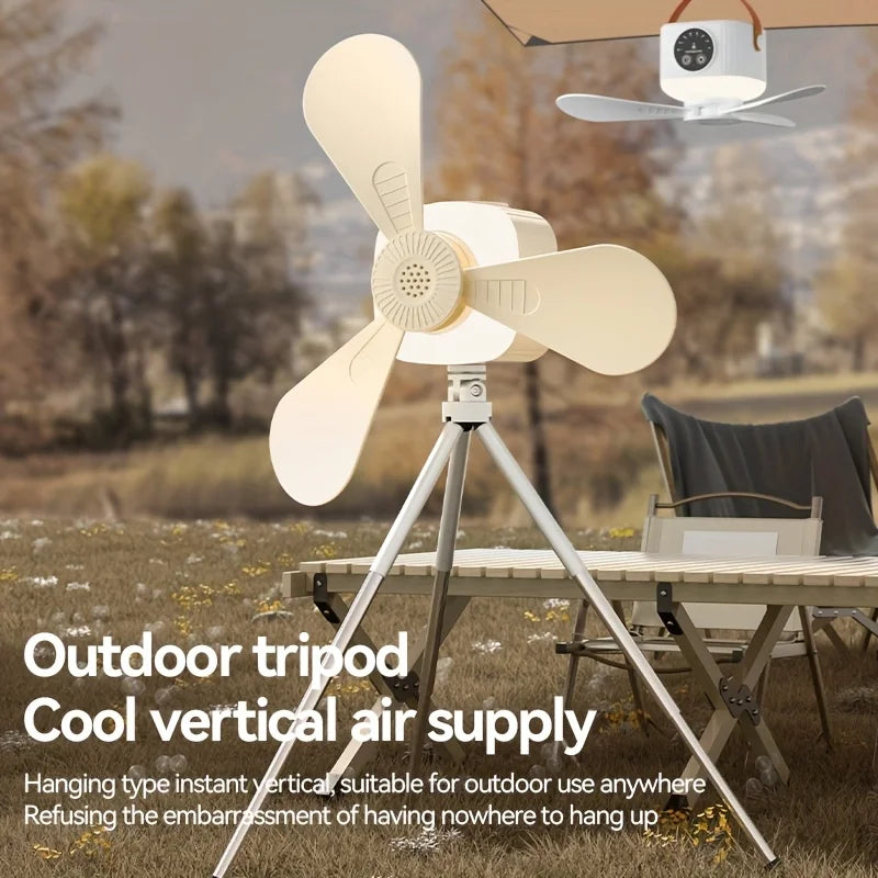 Portable USB Camping Fan Light Silent Tripod Stand Adjustable Speed