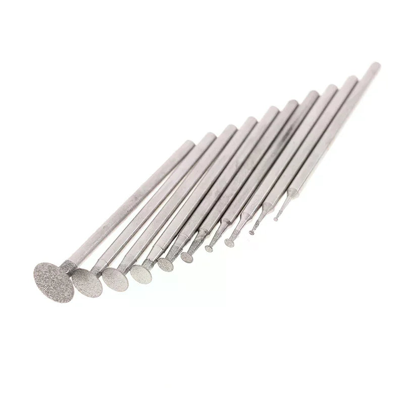 10PCS Ultra-Thin T Head Shank Diamond Mounted Point Stone Jade Carve Polish Engrave Tools Set Grinding Bit Accessory Vue