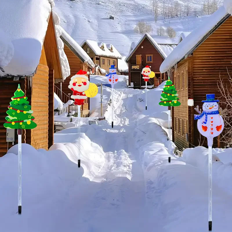 6PCS Solar Christmas Pathway Lights Solar Christmas Decor LED Lights Outdoor Waterproof Garden Stake Lights Walkway Holiday Vue