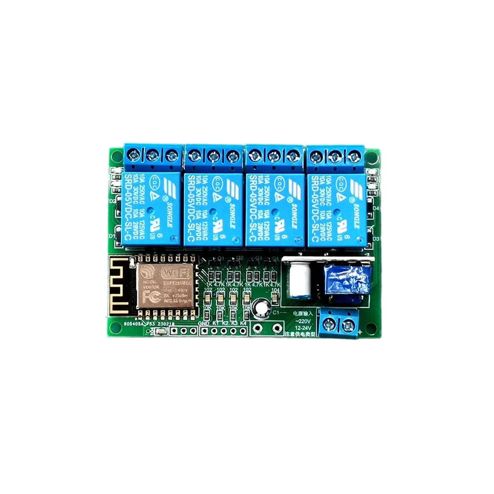 4 Way ESP8266-12F Secondary Development Relay Module WiFi 220V/12V Powered Remote Control Relay Support TCPServer/TCPClient Mode Vue