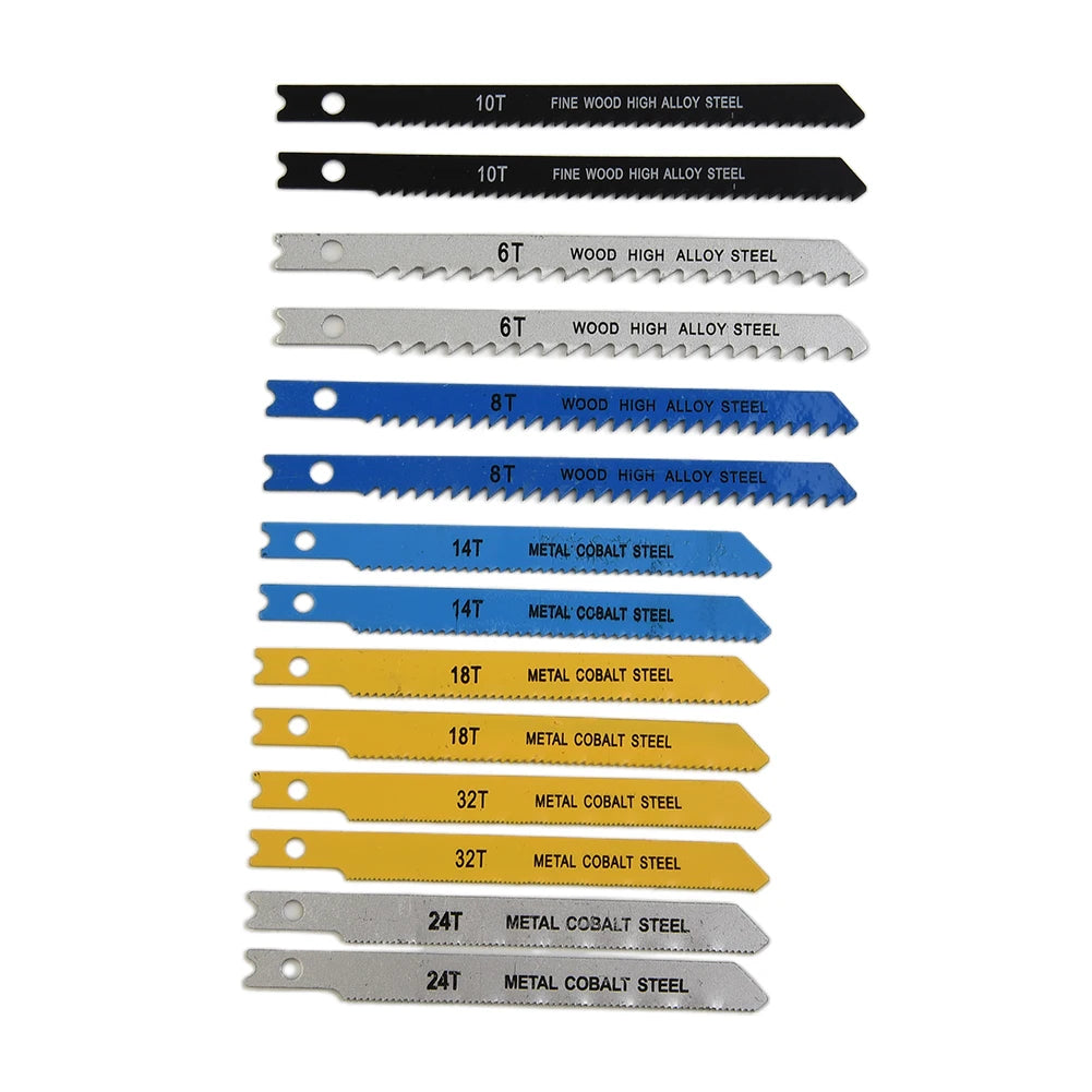 14-Piece T-Shank Jigsaw Blade Set – Cobalt & High Alloy Steel Jigsaw Blade Set Vue