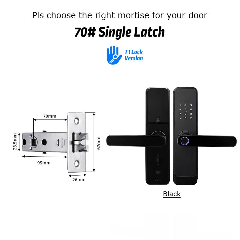 YRHAND Matt Black Fingerprint Door Lock TTLock App Code Card Key Smart Door Lock Security Digital Electronic Lock For Home Vue H03 TTB 70 China Mainland