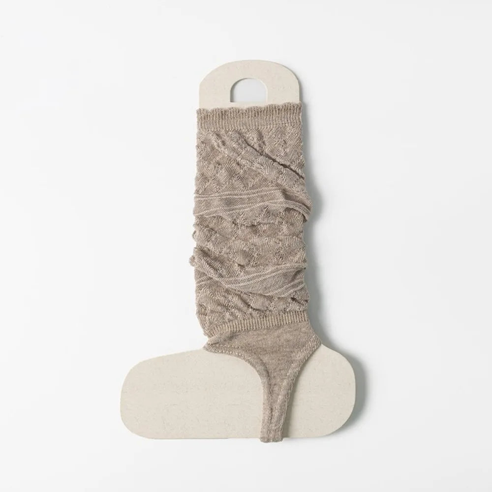 1 Pair Thin Knit Stirrup Slouch Socks Hollow Pattern Breathable Feel Vue Oat Color 35-39
