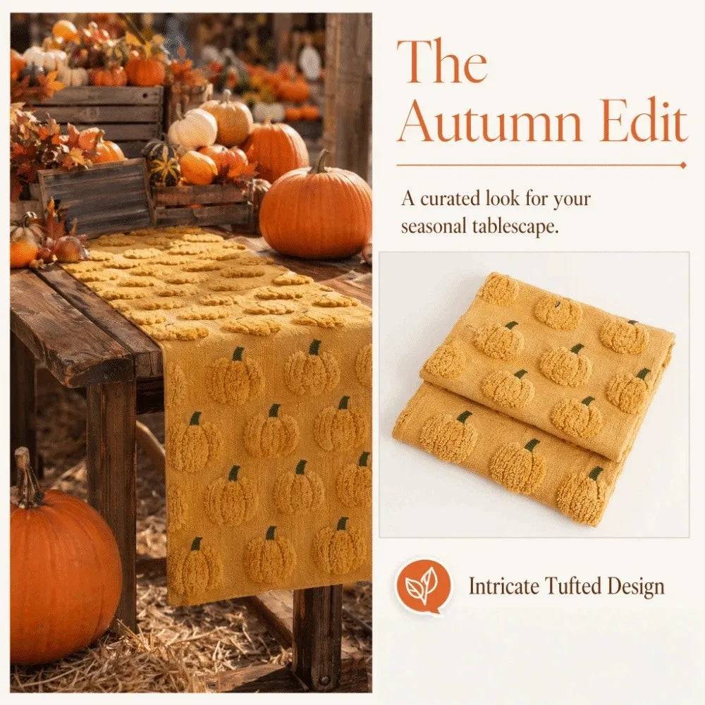 Comfortable Halloween Table Runner Soft Texture Rectangular Pumpkin Table Cover Long Creative 3D Tufting Dining Tablecloth Vue