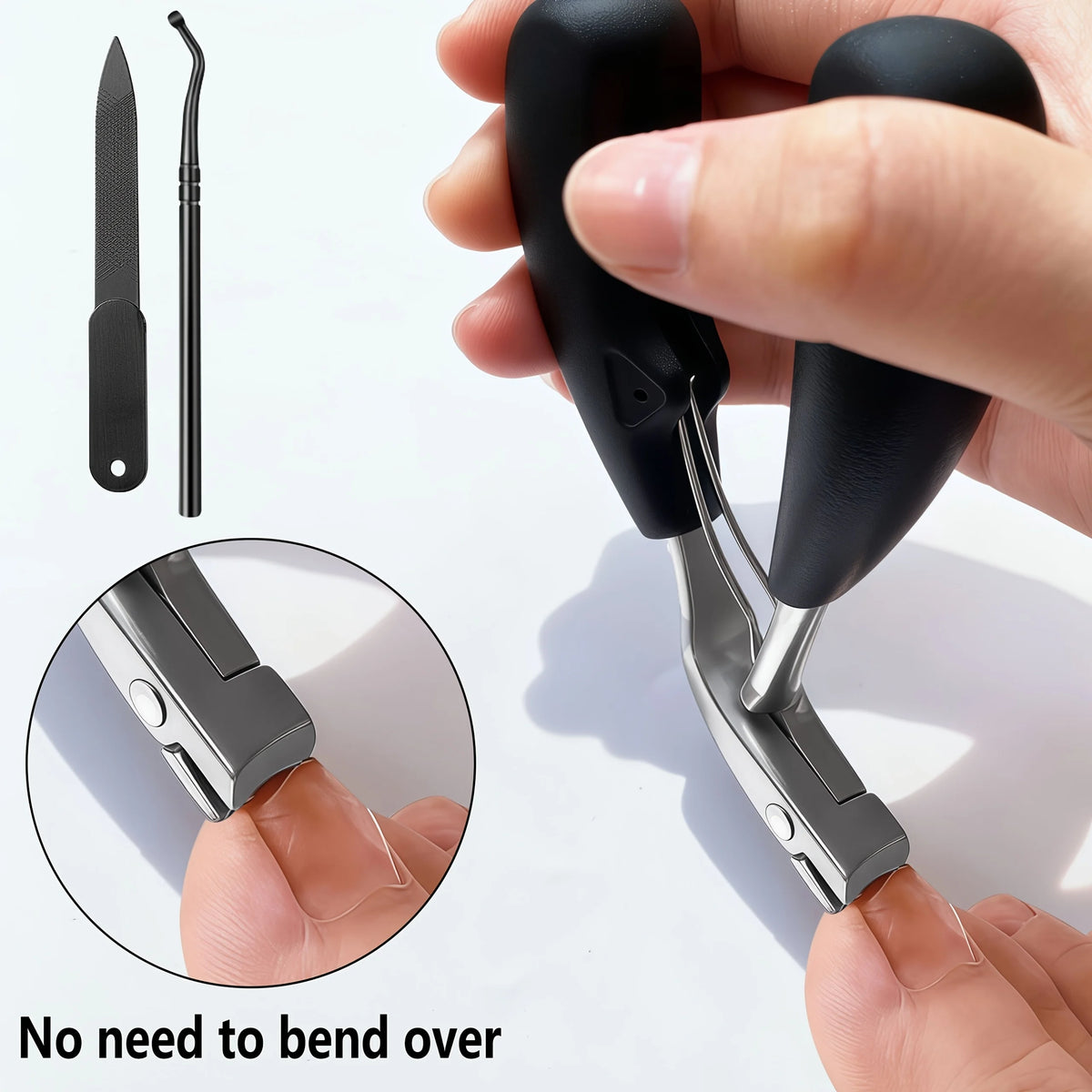 3pcs Wide Opening Nail Clippers with Curved Blades | Wide Opening Sharp Built-in Toenail Clippers with Long Handle Vue