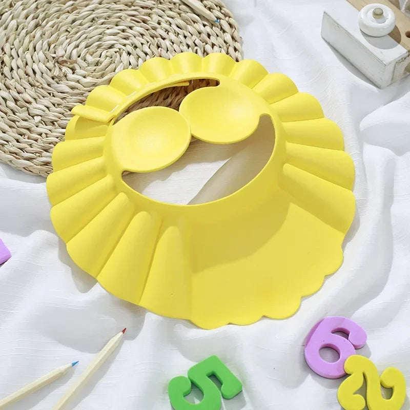 vvocci Shower Baby Soft Cap Adjustable Hair or Kids Ear Protection Safe baby Wash Hat Bathing Shower fShampoo Protect Head Cover Vue B382 Yellow