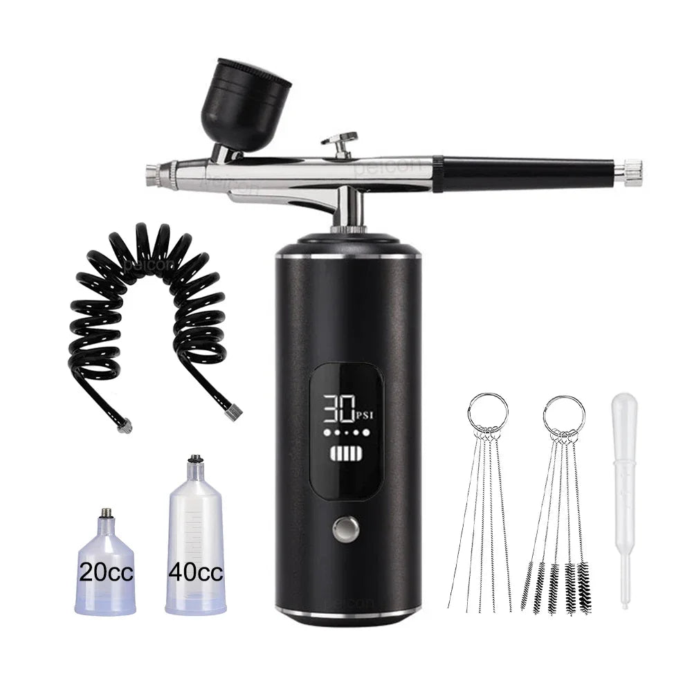 USB Rechargeable Airbrush Kit with Compressor – 0.3mm Spray Gun Airbrush Compressor Kit Vue Black