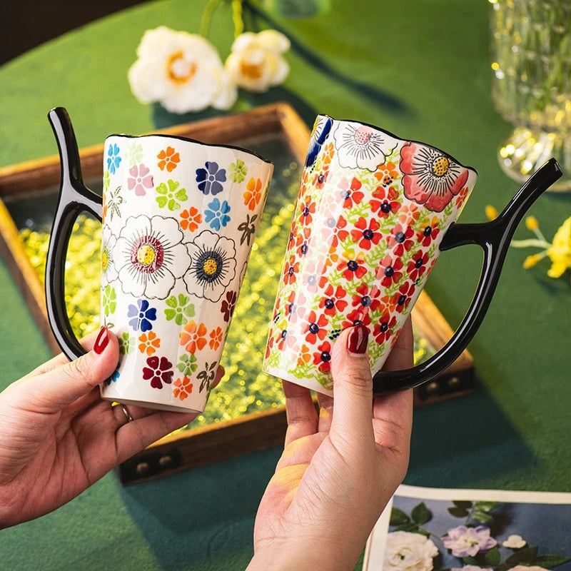 Hand Painted Ceramic Straw Mug Vintage Breakfast Coffee Cup Stylish Romantic Mug For Home Kitchen Office Desk Gift For Couples Vue