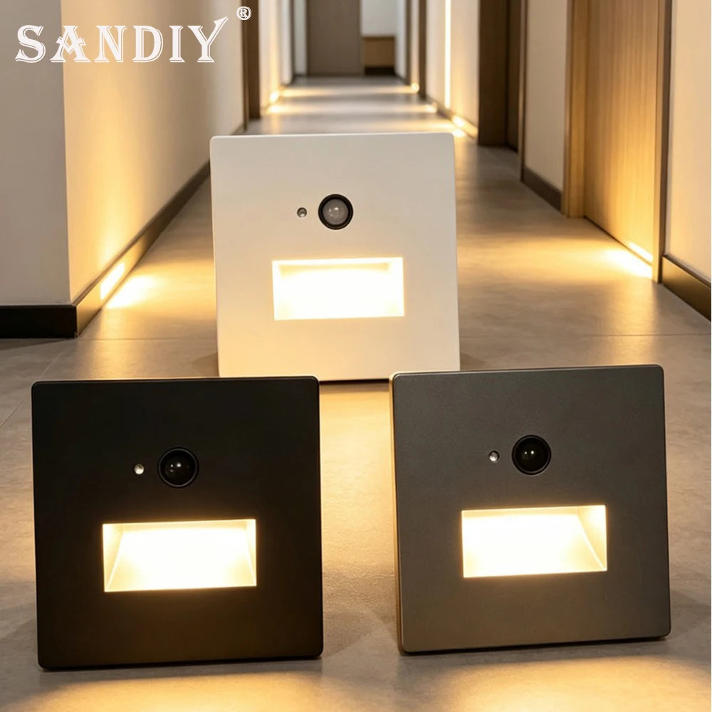 SANDIY Motion Sensor Recessed LED Stair Wall Light | Auto On/Off LED Motion Sensor Sconce Vue