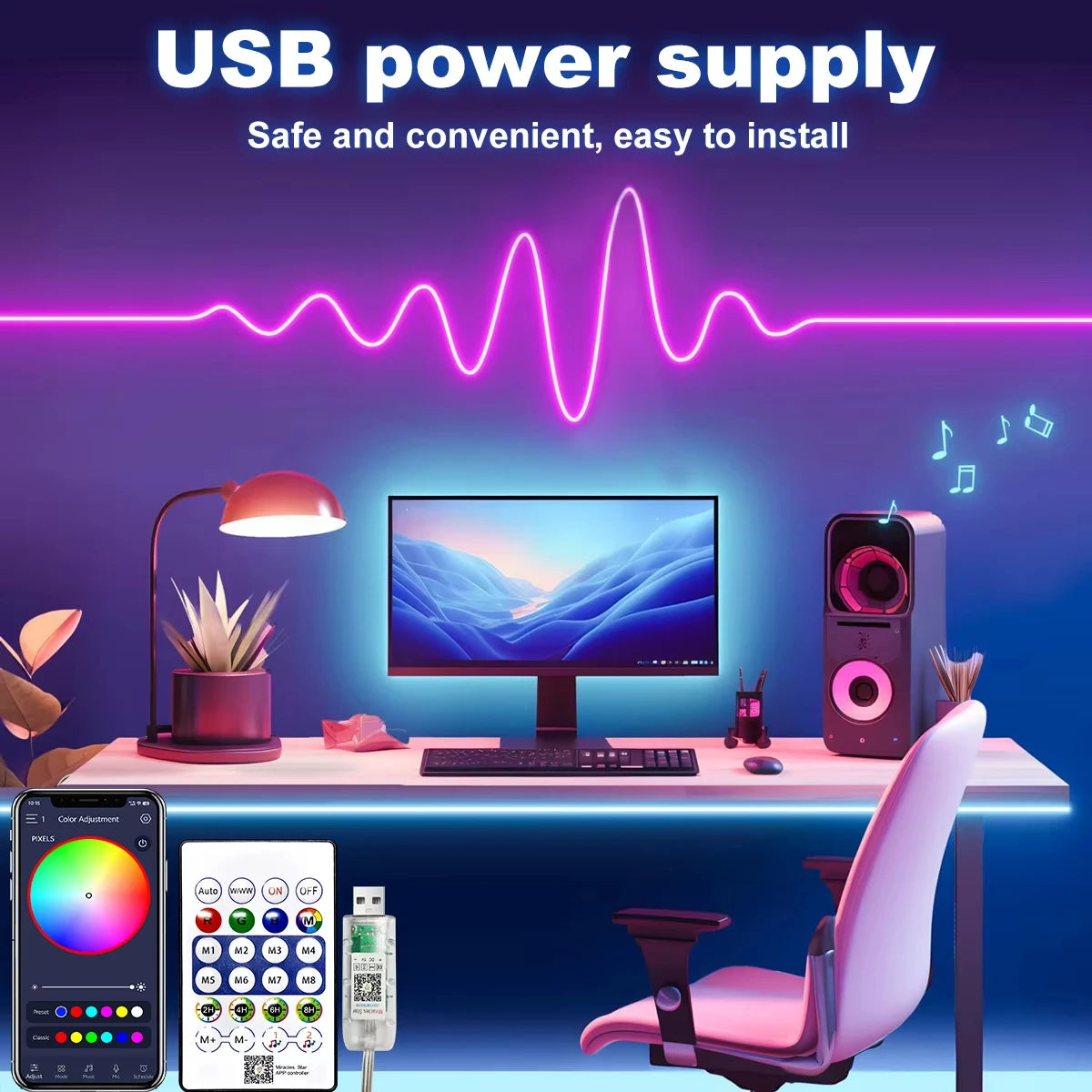 Smart 5V RGBIC Neon Rope Light Bluetooth APP Control Music Sync Dimmable Waterproof Flexible Lamp For Holiday Indoor DIY Decor Vue