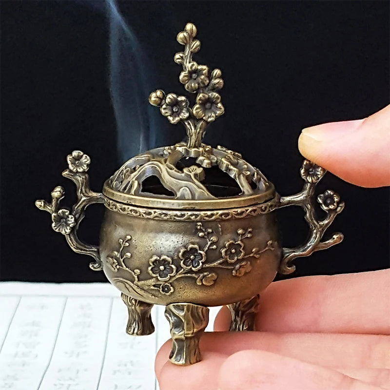 Mini Plum Blossom Lucky Incense Burner Metal Lotus Incense Burner Bowl Incense Holder With Handle Yoga Meditation Home Decor Vue