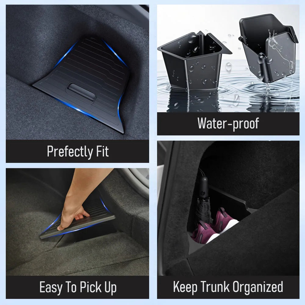 For Tesla Model Y Juniper 2025 2026 Car Trunk Side Storage Box Cover plate organizer Car trunk side storage box refit Accessorys Vue