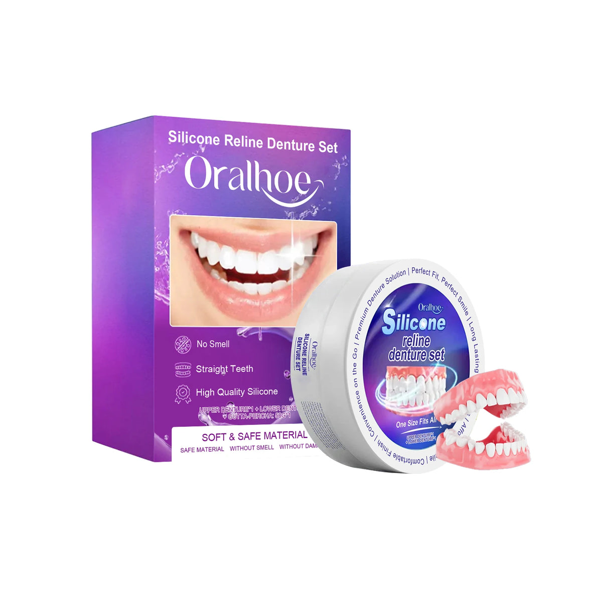 Silicone Denture Set Fit Temporary Orthodontic Teeth Dentures Fake Tooth Oral Hygiene Care Whitening Dentures Simulation Braces Vue 1set boxed
