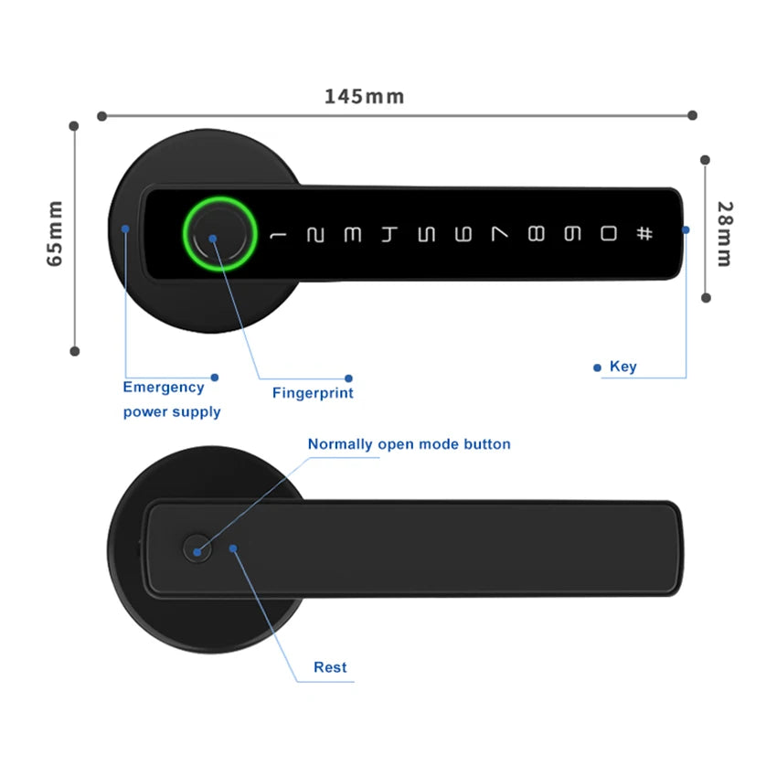 TYSH Tuya Smart Automatic Security Biometric Fingerprint Handle Lock Cerradura Inteligente Lock Electronic Smart Door Lock Vue