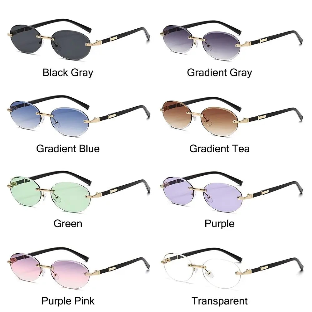 Vintage Cut-edge Oval Frame Sunglasses Frameless Street Punk Shades