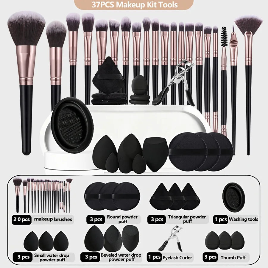 Beauty Makeup Tool Combo Set Face Wash Makeup Puff Full Set Clean Brush Set Professional Triangle Powder Puff Cosmetic Tool Vue 37-Black coffee 1 China Mainland