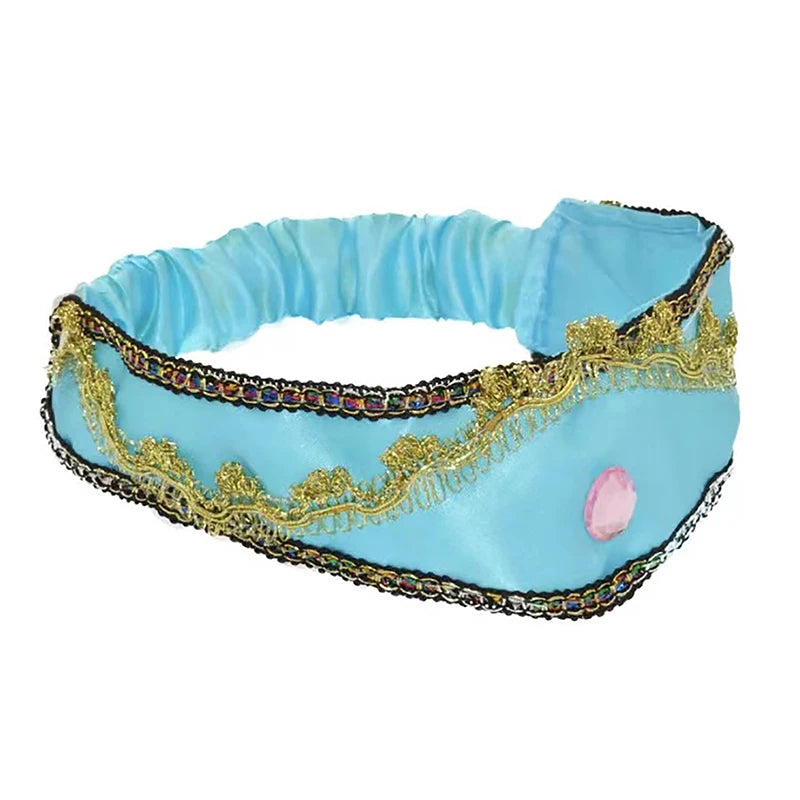 1PCS Girls Jasmine Blue Headbands Large Crystal Children Headwear Arabian Princess Hair Bands For Cosplay Party Hair Accessories Vue