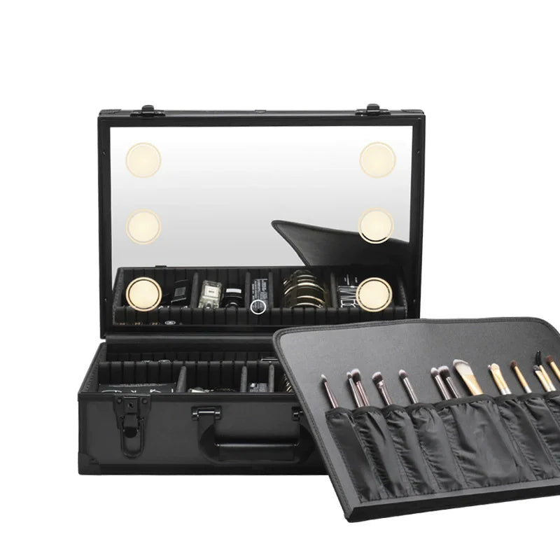 Makeup Travel Lighted Case with Large LED Light Mirror Coetic Bag Organizer Professional Adjustable Divider Storage Waterproof Vue
